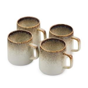 Yellowstone 4-Pc Rainwater Mug Set – Durable Stoneware Coffee Mugs with Reactive Glaze Finish, 13 oz, Microwave, Dishwasher & Oven Safe – Rustic Modern Design for Everyday Use