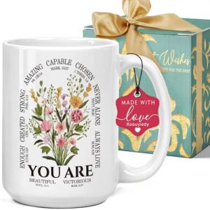 Koouyiedy You Are Inspirational Coffee Mug Christian Gifts for Women, Religious Gifts, Inspirational Spiritual Birthday Gift for Women Friends, Bible Verse MUG 15OZ