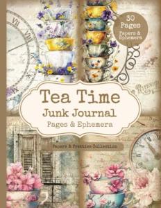 Tea Time Ephemera and Papers, Stacked Vintage Teacups; One-sided decorative paper for Junk Journaling, Scrapbooking, Decoupage, and Mixed Media.