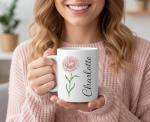 NAUNIQTEE Personalized Birth Flower Mug, Custom Name Floral Coffee Cup, Minimalist Botanical Design, 11oz and 15oz Ceramic Mug, Gift for Mom, Wife, Friend