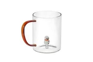 Holiday Peekaboo Snowman Mug, Seasonal Winter Borosilicate Glass Cute Coffee Cup Tea Milk Juice Transparent Drinkware Accessories Christmas Party Festive Gingerbread Present