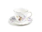 Gracie China Shop Meadow Bunny Tea Cup and Saucer with Gold Trim, Spring Easter Bunny Floral and Butterfly Tea Cup and Saucer Set