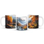 Autumn Mountain Mug, Personalized Nature Full Wrap Cup, Deer Coffee Mug 11oz 15oz, Customized Name Wildlife Ceramic Cup, Autumn Themed White Mug, Custom Nature Inspired Cup, 1PCS