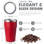 MEWAY 16oz Tumbler Double Wall Vacuum Insulated Travel Mug Bulk, Stainless Steel Tumblers with Lid, Powder Coated Coffee Cups for Cold & Hot Drinks (Red,12 Pack)