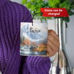 Autumn Mountain Mug, Personalized Nature Full Wrap Cup, Deer Coffee Mug 11oz 15oz, Customized Name Wildlife Ceramic Cup, Autumn Themed White Mug, Custom Nature Inspired Cup, 1PCS