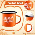 NatNarr Fall Coffee Mugs Set of 2, 12OZ Thanksgiving Pumpkin Enamel Mugs Fall Cups Orange Autumn Enamel Mug with Handles for Thanksgiving Gifts, Table Decor