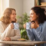 Blue Toile Letter L Mug, 11 oz French Floral Ceramic Coffee Cup Tea Cup with Initials, Personalized Birthday Gifts for Women Men Friend Friendship Unique Aesthetic Mug