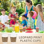 Qinyoung 50 Pcs Leopard Print Plastic Cups Cheetah Animal 12oz Disposable Cups Bulk Drinking Cup for Cold Drinks Baby Shower Wedding Birthday Valentines Animal Cheetah Print Party Supplies