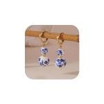 Blue White Porcelain Beaded Floral Teacup Fan Heart Pearl Pattern Drop Dangle Earrings For Women Statement Chinese Style Elegant Hook Huggie (Blue White D)