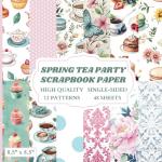 Spring Tea Party Scrapbook Paper: 12 Colorful Floral and Teacup Designs - 48 Single Sided Sheets - High Quality Craft Paper Pad for Artists to Use in Collages, Junk Journals and Art Projects