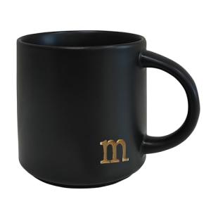 COLLECTIVE HOME - Black Monogram Ceramic Mugs, 15 oz Golden Initial Coffee Cups, Elegant Alphabet Tea Mugs, Personalized Halloween Mug with Gift Box, Perfect for Office and Home Décor (m)