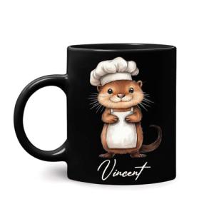 Customized Otter With Chef Hat Cup, Custom Name Charming Animal Coffee Mug, Personalized Cooking Themed Ceramic Cup, Gift For Him Her, Chef Black Mug 11oz 15oz, Birthday Cup Gift