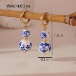 Blue White Porcelain Beaded Floral Teacup Fan Heart Pearl Pattern Drop Dangle Earrings For Women Statement Chinese Style Elegant Hook Huggie (Blue White D)