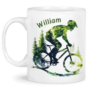 Personalized Ceramic Mug with Name, Custom Nature Inspired Coffee Mug 11oz 15oz, Unique Cycling Lover White Cup, Custom Mountain Biking Design Cup, Gifts for Outdoor Enthusiasts
