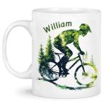 Personalized Ceramic Mug with Name, Custom Nature Inspired Coffee Mug 11oz 15oz, Unique Cycling Lover White Cup, Custom Mountain Biking Design Cup, Gifts for Outdoor Enthusiasts