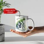 Personalized Ceramic Mug with Name, Custom Nature Inspired Coffee Mug 11oz 15oz, Unique Cycling Lover White Cup, Custom Mountain Biking Design Cup, Gifts for Outdoor Enthusiasts