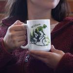 Personalized Ceramic Mug with Name, Custom Nature Inspired Coffee Mug 11oz 15oz, Unique Cycling Lover White Cup, Custom Mountain Biking Design Cup, Gifts for Outdoor Enthusiasts