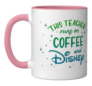 Disney This Teacher Runs On Coffee And Disney Gradient Logo Ceramic Mug, Pink/White