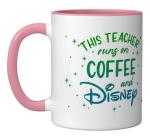 Disney This Teacher Runs On Coffee And Disney Gradient Logo Ceramic Mug, Pink/White
