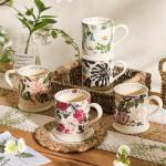 KANGDAWEI 13oz Ceramic Coffee Mug - Floral & Nature Inspired Tea Cup for Women & Home Decor & Tea Lovers (【Lily】)