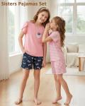 Mikrdoo Pajamas for Girls Tween Superior Soft Short Sleeve Sleepwear Trendy PJs, Gray Teacup Cat, Size 10Y