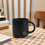 COLLECTIVE HOME - Black Monogram Ceramic Mugs, 15 oz Golden Initial Coffee Cups, Elegant Alphabet Tea Mugs, Personalized Halloween Mug with Gift Box, Perfect for Office and Home Décor (m)