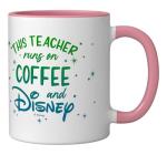 Disney This Teacher Runs On Coffee And Disney Gradient Logo Ceramic Mug, Pink/White