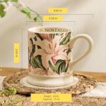 KANGDAWEI 13oz Ceramic Coffee Mug - Floral & Nature Inspired Tea Cup for Women & Home Decor & Tea Lovers (【Lily】)