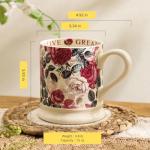 KANGDAWEI 13oz Ceramic Coffee Mug - Floral & Nature Inspired Tea Cup for Women & Home Decor & Tea Lovers (【Rose Pattern】)