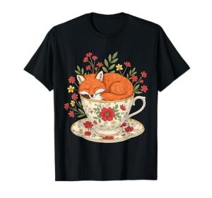 Cute Fox in Tea Cup Design with Cottagecore Aesthetic T-Shirt