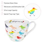 MFoffice Birds Mugs for Daily Coffee and Tea, Premium 20 oz Bone China Coffee Tea Hug Mug, Perfect Holiday, Birthday and Christmas Gift for Bird Lovers, Designed in England by Harvest Green Studio