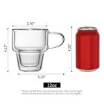 NIRA.Z 4 Pack Double Wall Glass Coffee Mugs 12 OZ Insulated Espresso Cups with Handle, Stackable Thermal Glass Coffee Cups, Ideal for Hot & Cold Drinks, Juice, Americano, Latte, Tea Bags, Cappuccinos