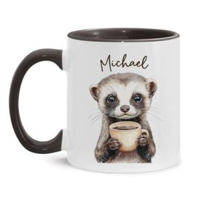 Customized Cute Ferret Cup, Personalized Playful Ferret Ceramic Mug, Custom Name Ferret Cup 11oz 15oz, Animal Themed Coffee Mug, Ferret Design Accent Cup, Gift For Ferret Lovers