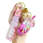 HSYHERE Luminous Lovely Summer Colourful Bean Bubble Tea Keychain Milk Tea Cup Keyring Moving Sand Key Chain Ring Bag Pendant Gift-rose
