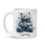 Personalized Cute Bear Mug With Name, Snowflake Bear Keepsake Cup, Customized Winter Animal Themed Coffee Mug, Custom Christmas Inspired Ceramic Cup 11oz 15oz, Lovely White Mug