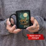 Wolf & Moon Coffee Mug 11oz 15oz, Custom Novelty Name Wildlife Ceramic Cup, Nature Inspired Black Mug, Gifts for Women Men On Halloween, Personalized Wolf Themed Cup