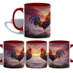ATSAKA Majestic Rooster Coffee Mug, 11oz Ceramic Mug, Vibrant Sunrise Farm Cup, Colorful Rooster on Mountain Design, Nature-Inspired Gift, Rustic Aesthetic Drinkware, Dishwasher Safe