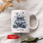 Personalized Cute Bear Mug With Name, Snowflake Bear Keepsake Cup, Customized Winter Animal Themed Coffee Mug, Custom Christmas Inspired Ceramic Cup 11oz 15oz, Lovely White Mug