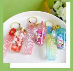HSYHERE Luminous Lovely Summer Colourful Bean Bubble Tea Keychain Milk Tea Cup Keyring Moving Sand Key Chain Ring Bag Pendant Gift-rose