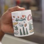 Custom California State Ceramic Mug, Personalized Name Bear Cup, Nature Inspired Coffee Mug 11oz 15oz, Full Wrap Cup Gift For Travelers, Customized California Lovers White Mug