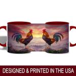 ATSAKA Majestic Rooster Coffee Mug, 11oz Ceramic Mug, Vibrant Sunrise Farm Cup, Colorful Rooster on Mountain Design, Nature-Inspired Gift, Rustic Aesthetic Drinkware, Dishwasher Safe