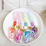 HSYHERE Luminous Lovely Summer Colourful Bean Bubble Tea Keychain Milk Tea Cup Keyring Moving Sand Key Chain Ring Bag Pendant Gift-rose