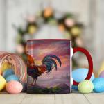 ATSAKA Majestic Rooster Coffee Mug, 11oz Ceramic Mug, Vibrant Sunrise Farm Cup, Colorful Rooster on Mountain Design, Nature-Inspired Gift, Rustic Aesthetic Drinkware, Dishwasher Safe