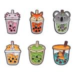 VEINTI+1 Animal Pin Cute Animal Bubble Tea Drink Enamel Lapel Pin Brooches Cute Boba Brooch Kawaii Bags Backpacks Jackets Hat Accessory Decoration animal pins for backpacks Set of 6