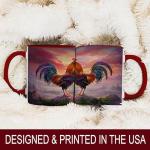 ATSAKA Majestic Rooster Coffee Mug, 11oz Ceramic Mug, Vibrant Sunrise Farm Cup, Colorful Rooster on Mountain Design, Nature-Inspired Gift, Rustic Aesthetic Drinkware, Dishwasher Safe