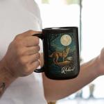 Wolf & Moon Coffee Mug 11oz 15oz, Custom Novelty Name Wildlife Ceramic Cup, Nature Inspired Black Mug, Gifts for Women Men On Halloween, Personalized Wolf Themed Cup