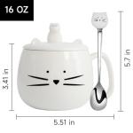 Koolkatkoo Ceramic Coffee Mug - White Cat Mug, Tea Cup with Lid and Spoon, Kitty Phone Holder, Gifts for Cat Lovers, Christmas Mugs, Mother's Day Holiday Present