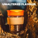 SoleCup. Travel Mug Loose Tea Infuser - Detachable Tea Strainer with Spillproof Lid - BPA-Free Reusable Glass Travel Coffee Cup with Cork Band (Gray and Blue, 12oz)