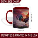 ATSAKA Majestic Rooster Coffee Mug, 11oz Ceramic Mug, Vibrant Sunrise Farm Cup, Colorful Rooster on Mountain Design, Nature-Inspired Gift, Rustic Aesthetic Drinkware, Dishwasher Safe