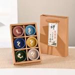 Ceramic Tea Cups Set, Chinese Kung Fu Tea Cup,Sake Cup, Porcelain Koi Fish Tea Cups, Handcrafted Ceramic Cups Set Gifts for Home and Office Expressing Thoughts, Teacups, Japanese Tea Cups(6PCS)